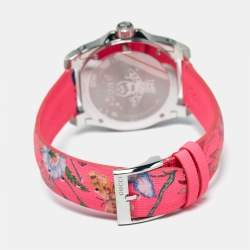 Gucci Black Stainless Steel Floral Print Calfskin Leather Dive YA136326 Women's Wristwatch 40 mm