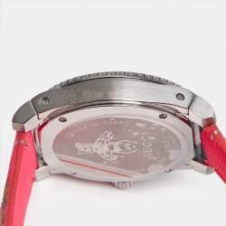 Gucci Black Stainless Steel Floral Print Calfskin Leather Dive YA136326 Women's Wristwatch 40 mm