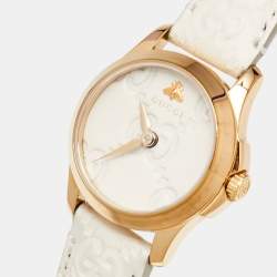 Gucci Cream Gold Plated Stainless Steel Leather G-Timeless 126.5 Women's Wristwatch 27 mm