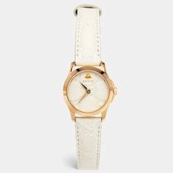 Gucci Cream Gold Plated Stainless Steel Leather G-Timeless 126.5 Women's Wristwatch 27 mm