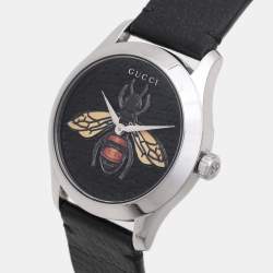 Gucci Black Stainless Steel G-Timeless 17237419 Leather Strap Women's Wristwatch 38 mm