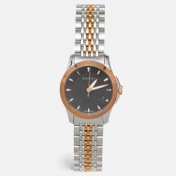 Pre Owned Gucci Black Two-Tone Stainless Steel G-Timeless YA126512 Women's Wristwatch 27 mm