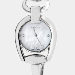 Pre Owned Gucci Mother Of Pearl Stainless Steel Horsebit YA139506  Women's Wristwatch 28 mm