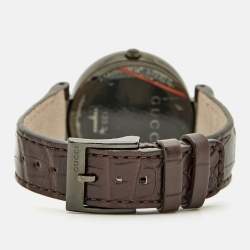 Pre Owned Gucci Brown Two-Tone Stainless Steel Leather Interlocking G YA133304 Women's Wristwatch 36 mm