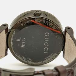 Pre Owned Gucci Brown Two-Tone Stainless Steel Leather Interlocking G YA133304 Women's Wristwatch 36 mm