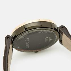 Pre Owned Gucci Brown Two-Tone Stainless Steel Leather Interlocking G YA133304 Women's Wristwatch 36 mm