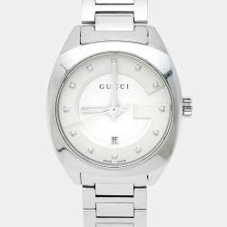 Pre Owned Gucci Silver Dial Diamond Stainless Steel GG2570 YA142504 Women's Wristwatch 28.50 mm