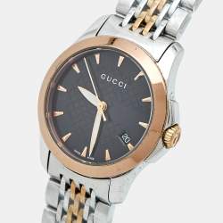 Pre Owned Gucci Black Two Tone Stainless Steel G-Timeless YA126512 Women's Wristwatch 27 mm