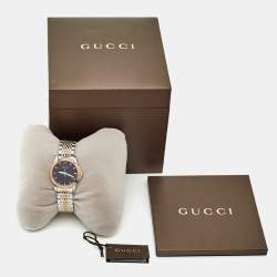 Pre Owned Gucci Black Two Tone Stainless Steel G-Timeless YA126512 Women's Wristwatch 27 mm