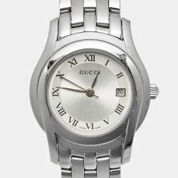 Pre Owned Gucci 5500 Series Silver Dial Stainless Steel Women's Wristwatch 27 mm