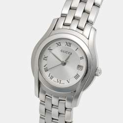 Pre Owned Gucci 5500 Series Silver Dial Stainless Steel Women's Wristwatch 27 mm