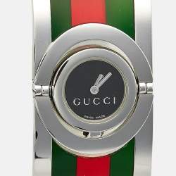 Pre Owned Gucci Black Stainless Steel Acetate Twirl 112 Women's Wristwatch 23 mm