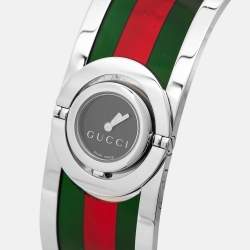 Pre Owned Gucci Black Stainless Steel Acetate Twirl 112 Women's Wristwatch 23 mm