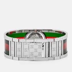 Pre Owned Gucci Black Stainless Steel Acetate Twirl 112 Women's Wristwatch 23 mm