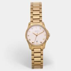 Pre Owned Gucci Cream Gold Plated Stainless Steel G-Timeless 126.5 Women's Wristwatch 28 mm