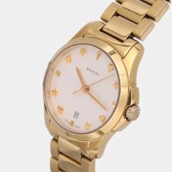 Pre Owned Gucci Cream Gold Plated Stainless Steel G-Timeless 126.5 Women's Wristwatch 28 mm