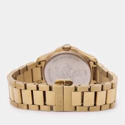 Pre Owned Gucci Cream Gold Plated Stainless Steel G-Timeless 126.5 Women's Wristwatch 28 mm