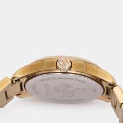 Pre Owned Gucci Cream Gold Plated Stainless Steel G-Timeless 126.5 Women's Wristwatch 28 mm
