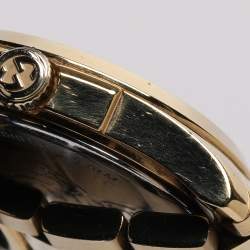 Pre Owned Gucci Cream Gold Plated Stainless Steel G-Timeless 126.5 Women's Wristwatch 28 mm