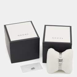 Pre Owned Gucci G-Frame YA128507 Black Dial Stainless Steel Diamond Women's Wristwatch 14 mm