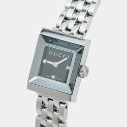 Pre Owned Gucci G-Frame YA128507 Black Dial Stainless Steel Diamond Women's Wristwatch 14 mm