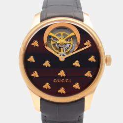 Pre Owned Gucci G-Timeless 717070 IDLA0 8599 Automatic Brown 18k Rose Gold Women's Wristwatch 40 mm