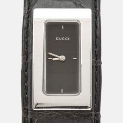 Pre Owned Gucci 7800 Series Black Dial Stainless Steel Alligator Leather Women's Wristwatch 18 mm