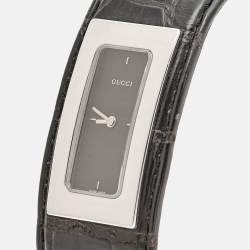 Pre Owned Gucci 7800 Series Black Dial Stainless Steel Alligator Leather Women's Wristwatch 18 mm