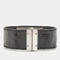 Pre Owned Gucci 7800 Series Black Dial Stainless Steel Alligator Leather Women's Wristwatch 18 mm