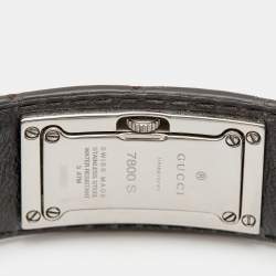 Pre Owned Gucci 7800 Series Black Dial Stainless Steel Alligator Leather Women's Wristwatch 18 mm