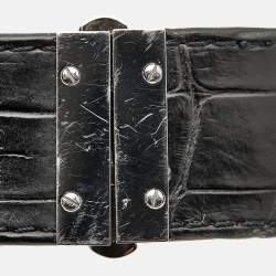 Pre Owned Gucci 7800 Series Black Dial Stainless Steel Alligator Leather Women's Wristwatch 18 mm