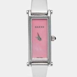 Pre Owned ساعة يد نسائية غوتشي هورسبيت 1500L ستانلس ستيل وردي صدف 12 مم