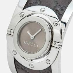 Pre Owned Gucci Twirl YA112433 Bronze Dial Stainless Steel Leather Women's Wristwatch 23 mm