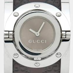 Pre Owned Gucci Twirl YA112433 Bronze Dial Stainless Steel Leather Women's Wristwatch 23 mm
