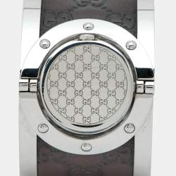 Pre Owned Gucci Twirl YA112433 Bronze Dial Stainless Steel Leather Women's Wristwatch 23 mm