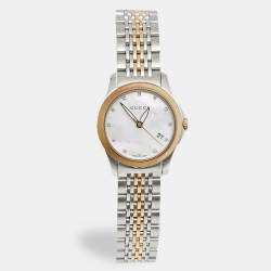 Pre Owned Gucci G-Timeless YA126513 Mother Of Pearl Dial Diamond Two Tone Stainless Steel Diamond Women's Wristwatch 27 mm