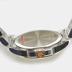 Pre Owned Gucci G-Timeless YA126513 Mother Of Pearl Dial Diamond Two Tone Stainless Steel Diamond Women's Wristwatch 27 mm