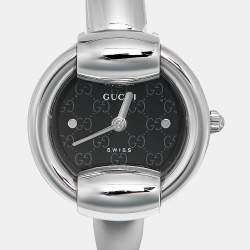 Pre Owned Gucci 1400 Series YA014511 Black Dial Stainless Steel Women's Wristwatch 25 mm