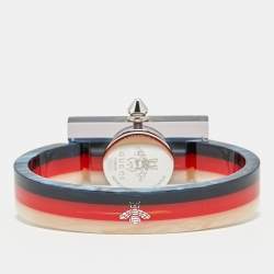 Pre Owned Gucci Web 143.5 Mother Of Pearl Dial Acetate Stainless Steel Women's Wristwatch 24 mm