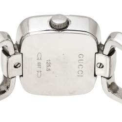 Pre Owned Gucci White Mother of Pearl Stainless Steel Diamond G Series 125.5 Women's Wristwatch 24 mm