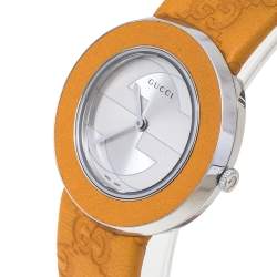 Pre Owned Gucci Silver Stainless Steel U-Play 129.4 Women's Wristwatch 35 mm
