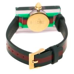 Gucci Skeleton Plexiglass Gold Plated Stainless Steel and Leather 143.5 Women's Wristwatch 24 mm
