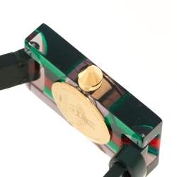 Gucci Skeleton Plexiglass Gold Plated Stainless Steel and Leather 143.5 Women's Wristwatch 24 mm