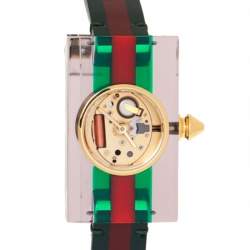 Gucci Skeleton Plexiglass Gold Plated Stainless Steel and Leather 143.5 Women's Wristwatch 24 mm