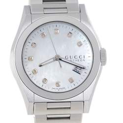 Pre Owned Gucci MOP Diamonds Stainless Steel Pantheon YA115403 115.4 Women's Wristwatch 36 MM