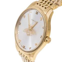 Pre Owned Gucci Silver Sunburst Yellow Gold PVD Coated Stainless Steel G-Timeless 126.4 Women's Wristwatch 38 mm