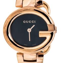 Gucci Black Rose Gold Tone Stainless Steel Guccissima YA134509 Women's Wristwatch 27 mm