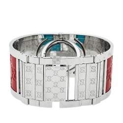 Pre Owned Gucci White Stainless Steel Leather Twirl YA112435 Women's Wristwatch 23 mm