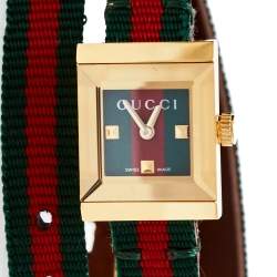 Gucci Gold PVD Stainless Steel Web Double Wrap G-Frame YA128527 Women's Wristwatch 14 mm