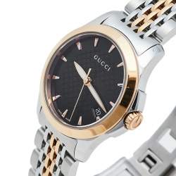 Pre Owned Gucci Black Two Tone Stainless Steel G-Timeless YA126512 Women's Wristwatch 27 mm
